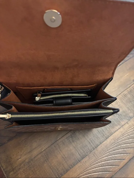 Coach SET Black Leather & Brown Signature Canvas Crossbody with Matching Wallet - Picture 13 of 16